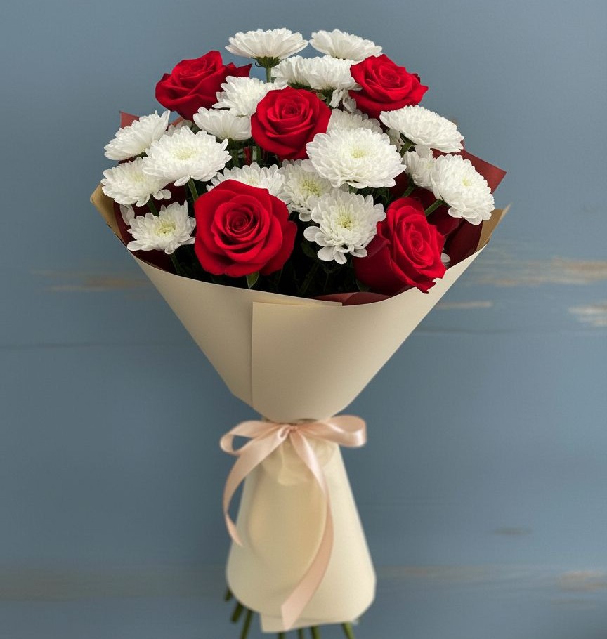 Букет цветов из: Розы и Хризантемы в Аше