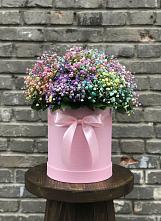 Цветочная композиция из Гипсофила и Розы в шляпной коробке в Аше