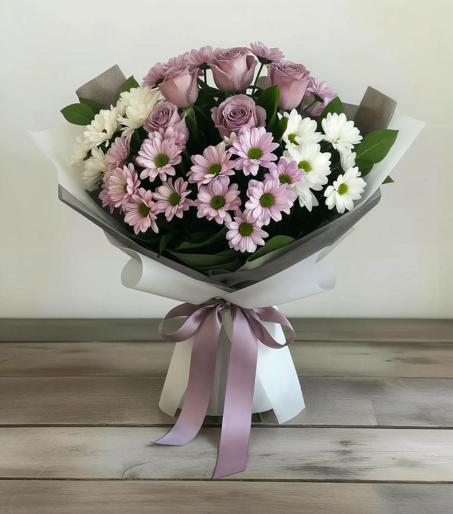 Букет цветов из: Хризантемы и Розы в Аше
