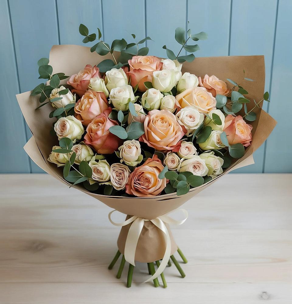 Букет цветов из: Альстромерии и Розы в Аше