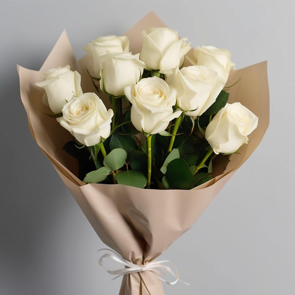 Букет 9 Белых роз Эдлесс Лав в Аше