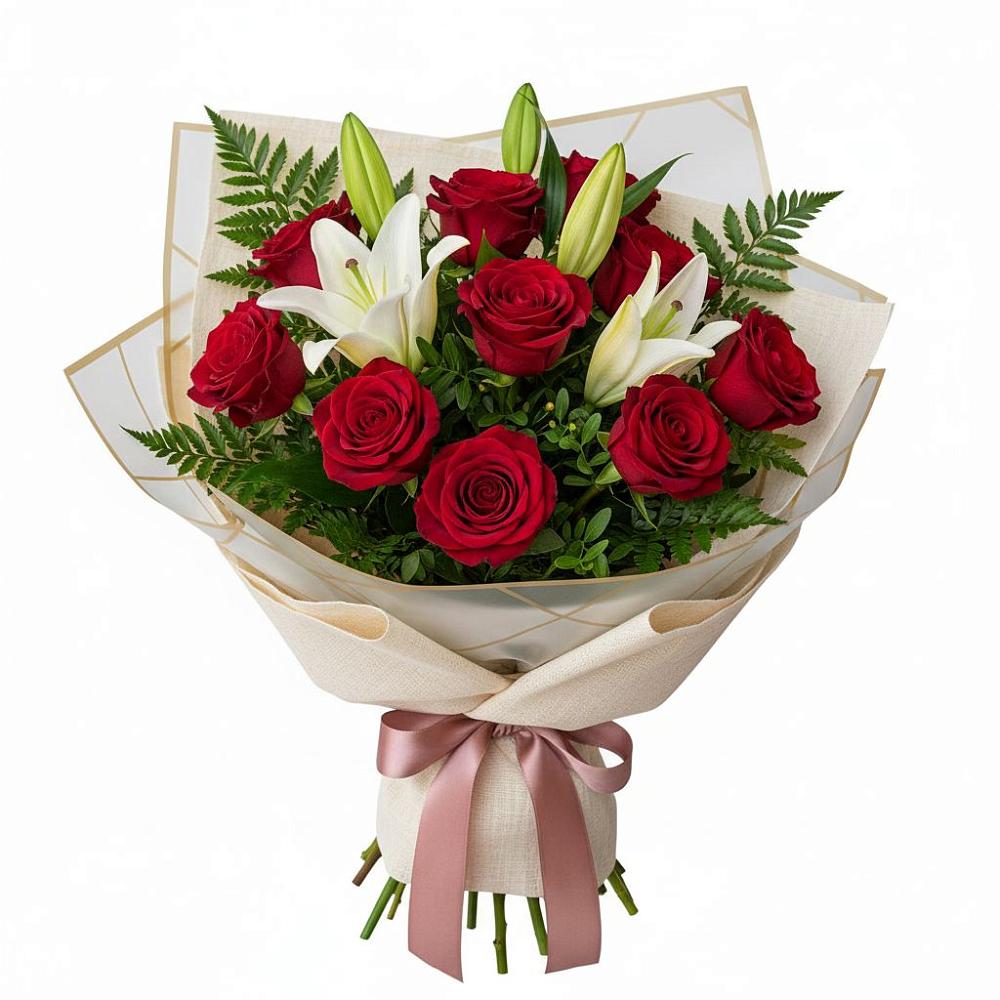 Букет цветов из: Лилии и Розы в Аше