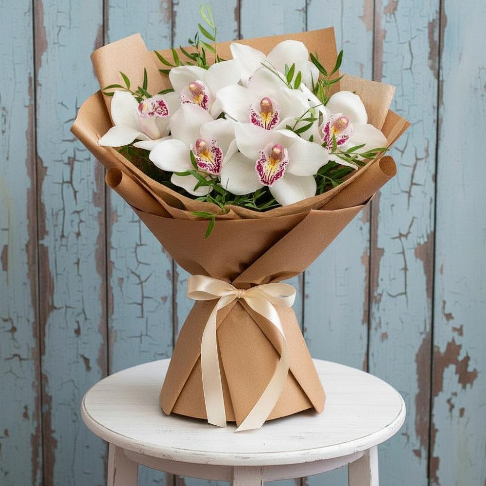 Букет цветов из: Орхидеи и Розы в Аше