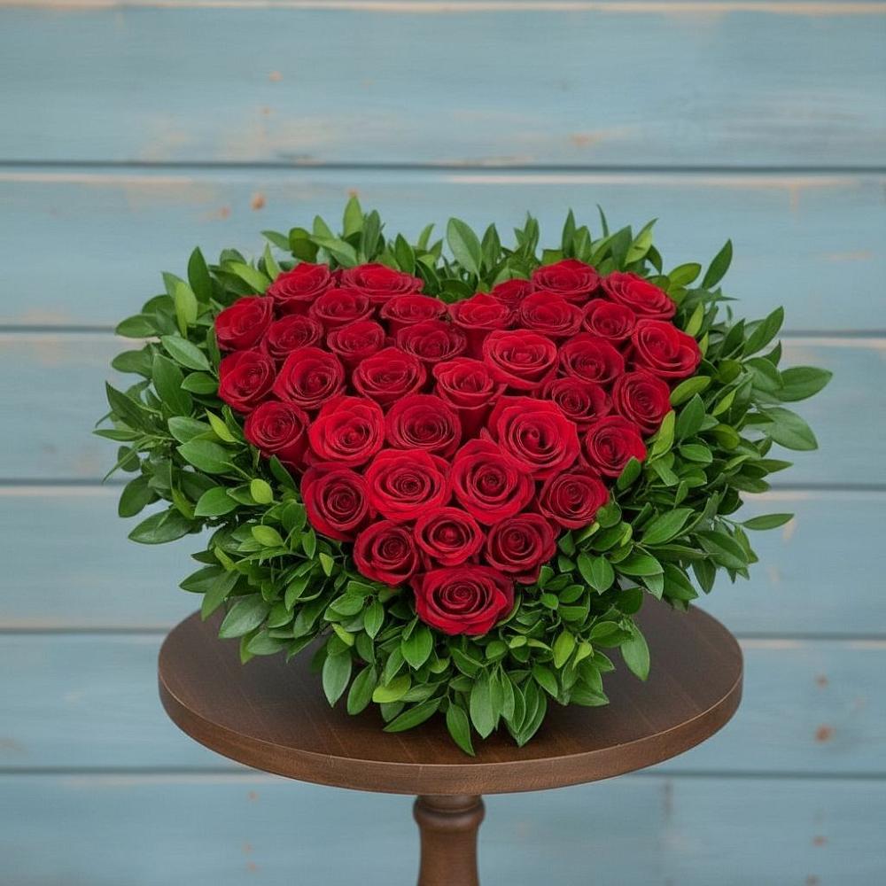 Цветочная композиция из Розы в виде сердца в Аше