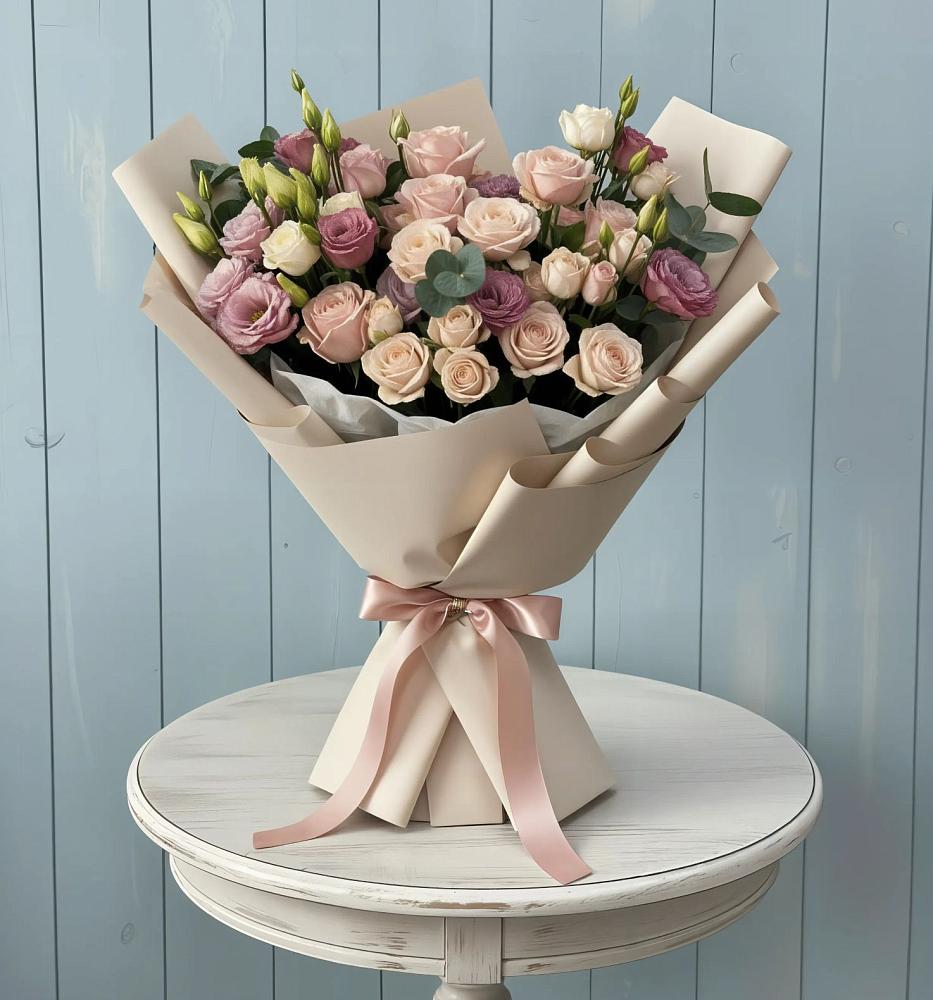 Букет цветов из: Розы и Лизиантусы в Аше