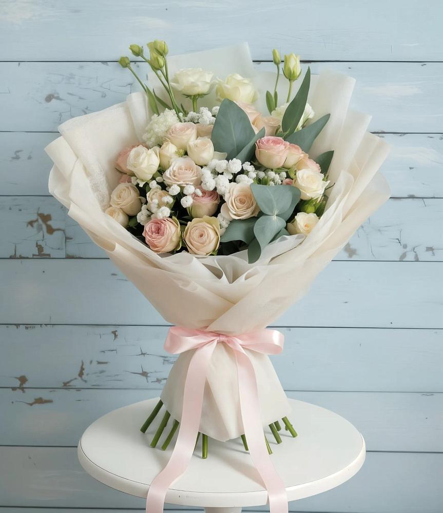 Букет цветов из: Розы и Лизиантусы в Аше