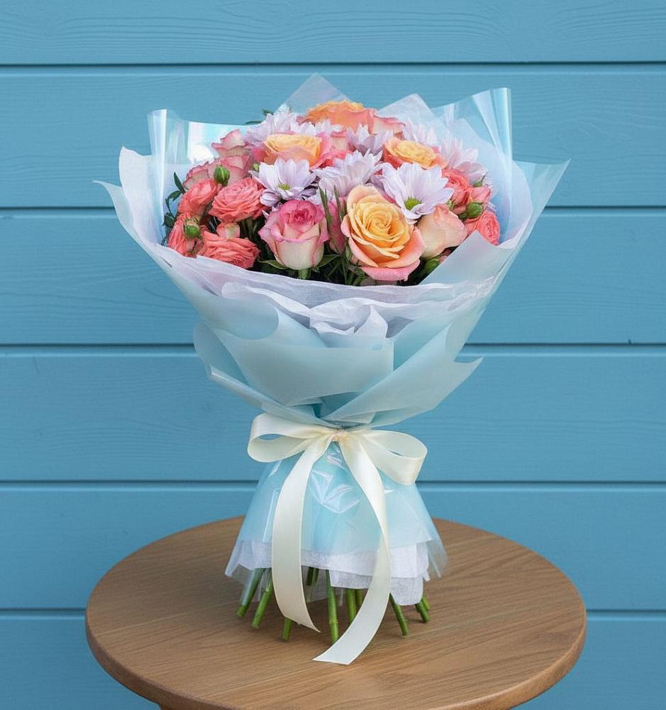 Букет цветов из: Хризантемы и Розы в Аше